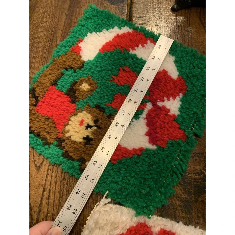Adorable Vintage Christmas Latch Hook Set Of 3  Wall Hanging Bears  12x12